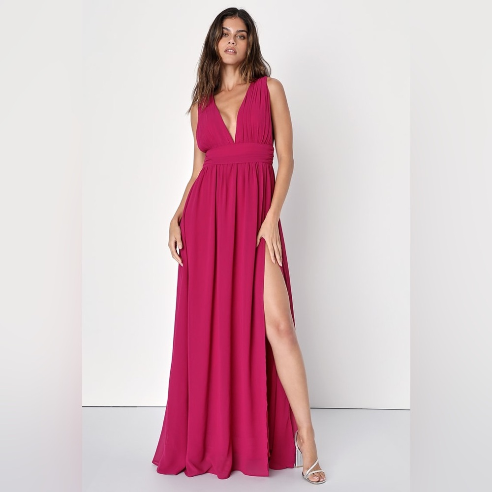 Lulus heavenly hues magenta maxi dress deep v sleeveless high slit